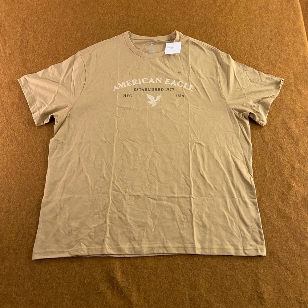 American Eagle Mens XXL Tan Graphic Logo Super Soft T-Shirt NWT